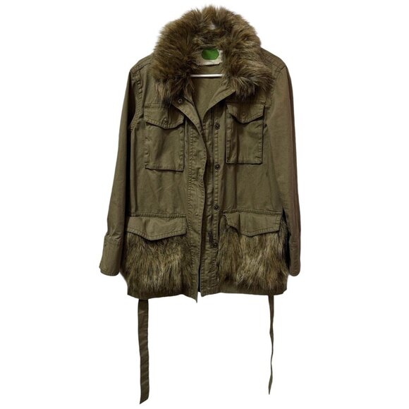 ANTHROPOLOGIE Faux Fur-Trimmed Field Parka Jacket Size XS Green Retail $188 - Picture 7 of 16
